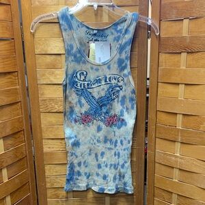 BEJEWELED by Susan Fixel Blue and Beige Swarovski crystal Tye-Dye Tank Top- NWT